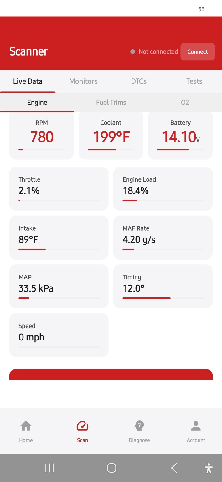 DiagnosAI live automotive diagnostic data screen